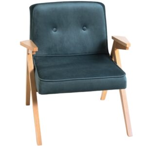 Nordic Design Petrolejově modr&eacute; sametov&eacute; křeslo Vinnie s př&iacute;rodn&iacute; podnož&iacute;