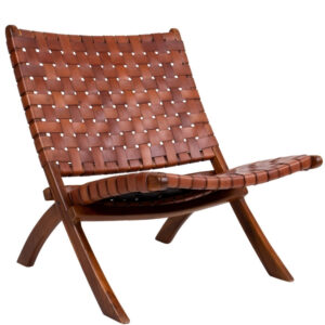 Nordic Living Hněd&eacute; kožen&eacute; křeslo Molie s v&yacute;pletem