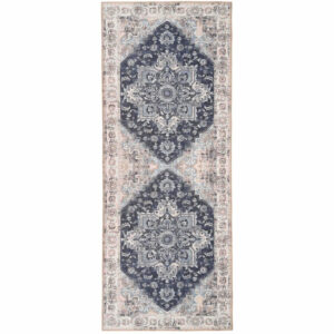 Nordic Living Modro b&iacute;l&yacute; koberec Shola 80 x 200 cm s orient&aacute;ln&iacute;mi vzory