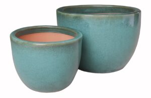 Nordic Living Set dvou zelen&yacute;ch keramick&yacute;ch zahradn&iacute;ch květin&aacute;čů Burnley &Oslash; 21/30 cm