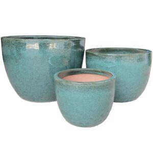 Nordic Living Set tř&iacute; zelen&yacute;ch keramick&yacute;ch zahradn&iacute;ch květin&aacute;čů Burnley &Oslash; 21/30/38 cm