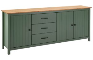 Olivově zelen&aacute; borovicov&aacute; komoda Marckeric Miranda 190 x 40 cm