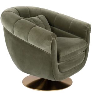 Olivově zelen&eacute; sametov&eacute; otočn&eacute; křeslo DUTCHBONE Member