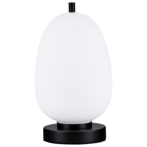 Op&aacute;lově b&iacute;l&aacute; skleněn&aacute; stoln&iacute; lampa Nova Luce Lato s černou podstavou 28 cm