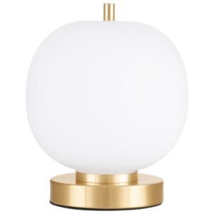 Op&aacute;lově b&iacute;l&aacute; skleněn&aacute; stoln&iacute; lampa Nova Luce Lato se zlatou podstavou 22