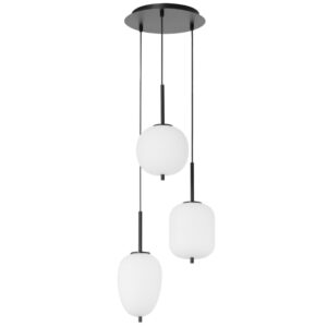 Op&aacute;lově b&iacute;l&eacute; skleněn&eacute; z&aacute;věsn&eacute; světlo Nova Luce Lato II. 30 cm s čern&yacute;m zavě&scaron;en&iacute;m