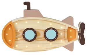 Peekaboo Barevn&aacute; dřevěn&aacute; dětsk&aacute; LED lampa Ponorka 40 cm