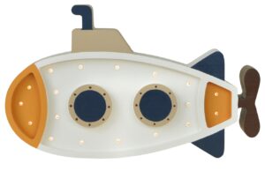 Peekaboo B&iacute;l&aacute; dřevěn&aacute; dětsk&aacute; LED lampa Ponorka 40 cm