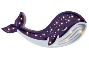 Peekaboo Fialov&aacute; dřevěn&aacute; dětsk&aacute; LED lampa Velryba 44