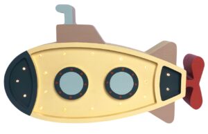 Peekaboo Žlut&aacute; dřevěn&aacute; dětsk&aacute; LED lampa Ponorka 40 cm