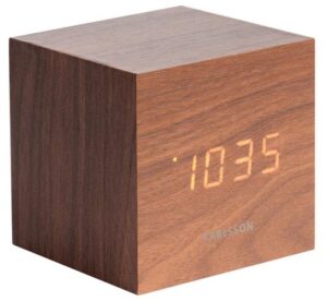 Present time Tmavě hněd&yacute; dřevěn&yacute; bud&iacute;k Level V. oranžov&yacute;m LED displejem