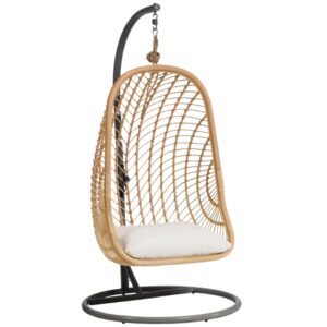 Ratanov&eacute; z&aacute;věsn&eacute; křeslo s tmavě &scaron;ed&yacute;m stojanem Kave Home Ekaterina