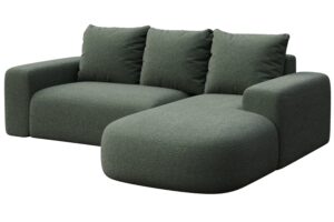 Rodier Lahvově zelen&aacute; boucl&eacute; rohov&aacute; pohovka Monce 255 cm