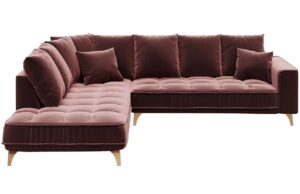 Růžov&aacute; sametov&aacute; rohov&aacute; pohovka DEVICHY Chloe 288 cm