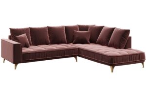 Růžov&aacute; sametov&aacute; rohov&aacute; pohovka DEVICHY Chloe 288 cm