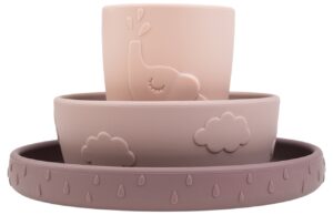 Růžov&aacute; silikonov&aacute; j&iacute;deln&iacute; sada Done by Deer Deer friends