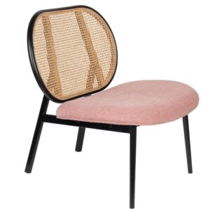 Růžov&eacute; l&aacute;tkov&eacute; lounge křeslo ZUIVER SPIKE s ratanov&yacute;m opěradlem