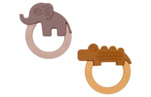 Sada růžov&eacute;ho a žlut&eacute;ho silikonov&eacute;ho kous&aacute;tka Done by Deer Deer friends