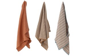 Sada tř&iacute; b&eacute;žovo-oranžov&yacute;ch bavlněn&yacute;ch utěrek Bloomingville Treviso