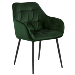 Scandi Tmavě zelen&aacute; sametov&aacute; j&iacute;deln&iacute; židle Norman