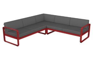 &Scaron;ed&aacute; zahradn&iacute; rohov&aacute; pohovka Fermob Bellevie 231 cm s červenou podnož&iacute;