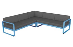 &Scaron;ed&aacute; zahradn&iacute; rohov&aacute; pohovka Fermob Bellevie 231 cm se světle modrou podnož&iacute;