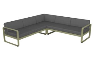 &Scaron;ed&aacute; zahradn&iacute; rohov&aacute; pohovka Fermob Bellevie 231 cm se světle zelenou podnož&iacute;