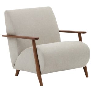 &Scaron;ed&eacute; čalouněn&eacute; křeslo Kave Home Meghan s hnědou podnož&iacute;