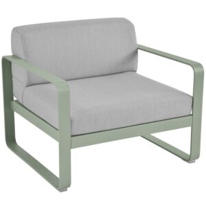 &Scaron;ed&eacute; čalouněn&eacute; zahradn&iacute; křeslo Fermob Bellevie s kaktusově zelenou podnož&iacute;