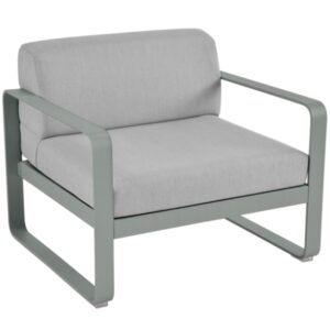 &Scaron;ed&eacute; čalouněn&eacute; zahradn&iacute; křeslo Fermob Bellevie s popelavě &scaron;edou podnož&iacute;