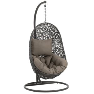 &Scaron;ed&eacute; z&aacute;věsn&eacute; křeslo z uměl&eacute;ho ratanu Kave Home Florina s tmavě &scaron;edou konstrukc&iacute;