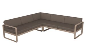 &Scaron;edohněd&aacute; zahradn&iacute; rohov&aacute; pohovka Fermob Bellevie 231 cm se světle &scaron;edou podnož&iacute;