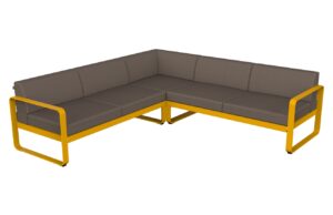 &Scaron;edohněd&aacute; zahradn&iacute; rohov&aacute; pohovka Fermob Bellevie 231 cm se žlutou podnož&iacute;