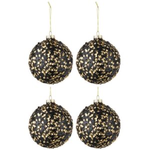 Set čtyř skleněn&yacute;ch zlato čern&yacute;ch v&aacute;nočn&iacute;ch ozdob J-Line Opala 11 cm