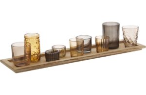 Set dev&iacute;ti hněd&yacute;ch skleněn&yacute;ch sv&iacute;cnů na t&aacute;cu Bloomingville Sanga