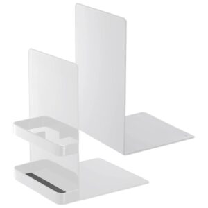 Set dvou b&iacute;l&yacute;ch kovov&yacute;ch zar&aacute;žek na knihy Yamazaki Tower 18 cm