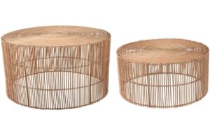 Set dvou ratanov&yacute;ch konferenčn&iacute;ch stolků Kave Home Elmima 66/55 cm