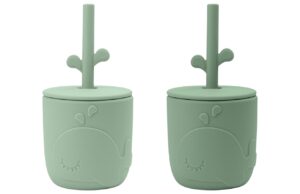 Set dvou zelen&yacute;ch silikonov&yacute;ch hrnečků s brčkem Done by Deer Peekaboo Wally