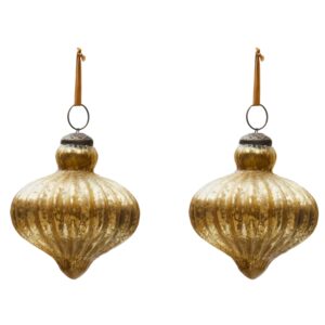 Set dvou zlat&yacute;ch skleněn&yacute;ch v&aacute;nočn&iacute;ch ozdob Kave Home Raj 10 cm