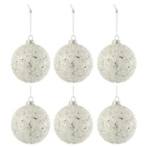 Set &scaron;esti stř&iacute;brn&yacute;ch skleněn&yacute;ch v&aacute;nočn&iacute;ch ozdob J-Line Kit 9 cm