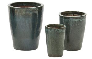 Set tř&iacute; modr&yacute;ch zahradn&iacute;ch květin&aacute;čů Kave Home Rotja 57/46/38 cm