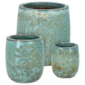 Set tř&iacute; zelen&yacute;ch terrazzo zahradn&iacute;ch květin&aacute;čů Bizzotto Duyen 23/30/41 cm