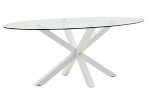 Skleněn&yacute; j&iacute;deln&iacute; stůl Kave Home Argo II. 200 x 100 cm s b&iacute;lou kovovou podnož&iacute;