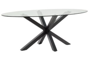 Skleněn&yacute; j&iacute;deln&iacute; stůl Kave Home Argo II. 200 x 100 cm s černou kovovou podnož&iacute;