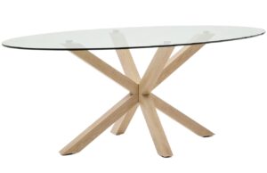 Skleněn&yacute; j&iacute;deln&iacute; stůl Kave Home Argo II. 200 x 100 cm s př&iacute;rodn&iacute; kovovou podnož&iacute;