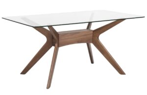 Skleněn&yacute; j&iacute;deln&iacute; stůl Somcasa Della 140 x 90 cm s ořechovou podnož&iacute;