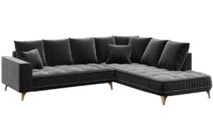 Stř&iacute;brně &scaron;ed&aacute; sametov&aacute; rohov&aacute; pohovka DEVICHY Chloe 288 cm