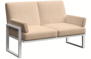 Světle hněd&aacute; dvoum&iacute;stn&aacute; zahradn&iacute; pohovka MESONICA Soledo s b&iacute;lou podnož&iacute; 140 cm