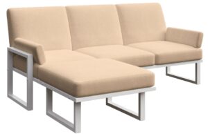 Světle hněd&aacute; rohov&aacute; zahradn&iacute; pohovka MESONICA Soledo s b&iacute;lou podnož&iacute; 205 cm