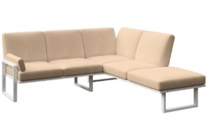 Světle hněd&aacute; rohov&aacute; zahradn&iacute; pohovka MESONICA Soledo s b&iacute;lou podnož&iacute; 216 cm